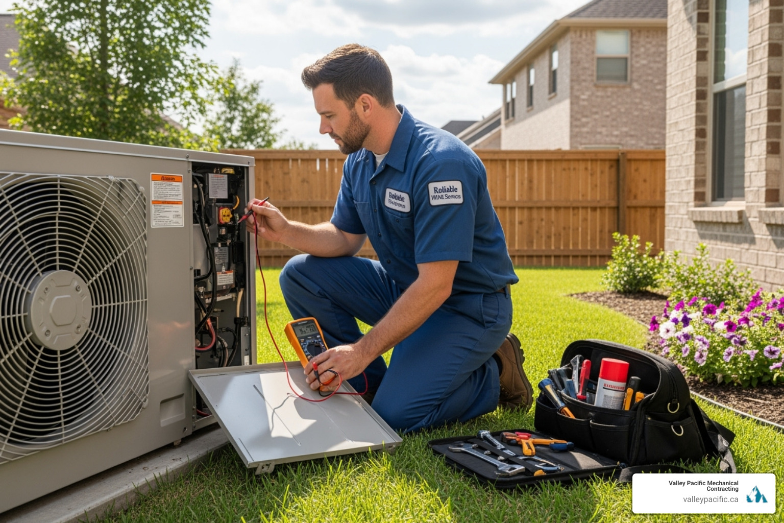 technician performing routine maintenance on an outdoor unit - expert heat pump installation