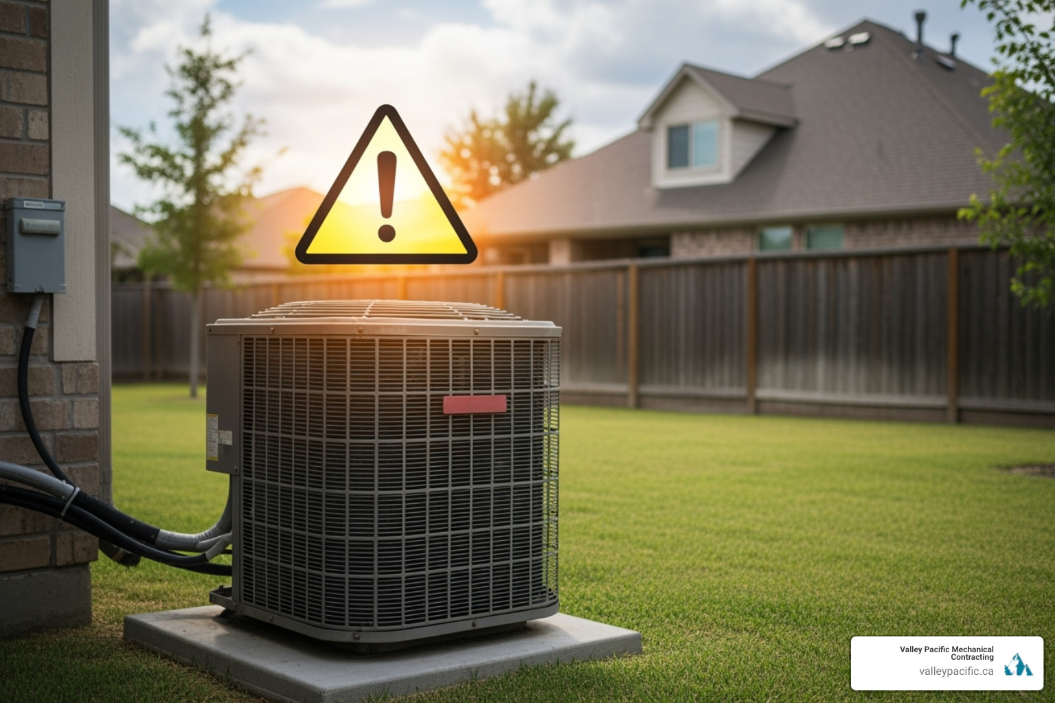 AC unit with a warning symbol over it indicating a problem - emergency AC repair