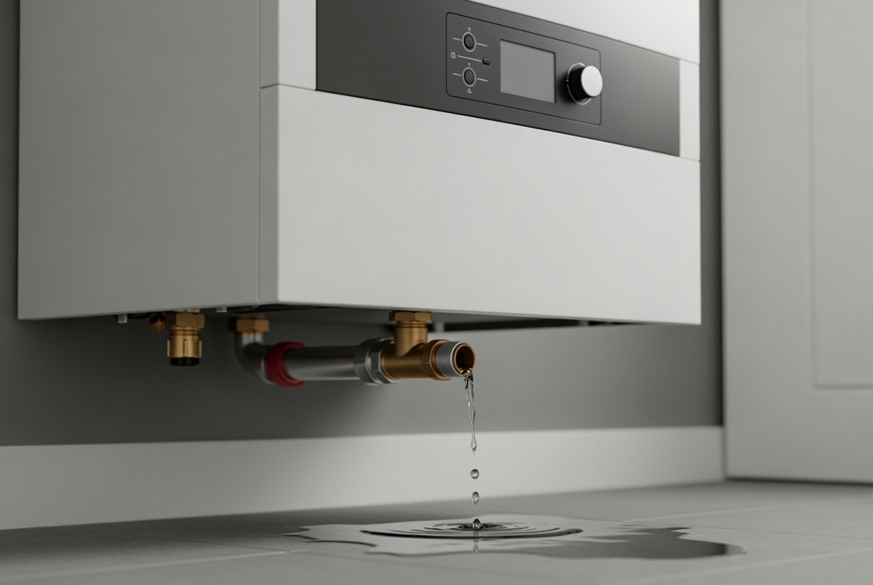 An infographic explaining the top 5 warning signs a boiler needs repair: no heat or hot water, water leaks around the unit, strange banging or gurgling noises, yellow pilot light flame, and low system pressure gauge - best boiler repair in maple ridge, bc