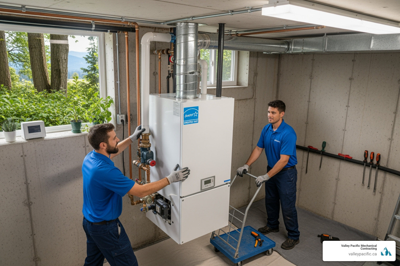 infographic showing key benefits of upgrading to a high-efficiency boiler including lower energy bills, consistent heating throughout the home, reduced carbon footprint, fewer repairs, eligibility for government rebates, and twenty-plus year lifespan with proper maintenance - affordable boiler installation in maple ridge, bc