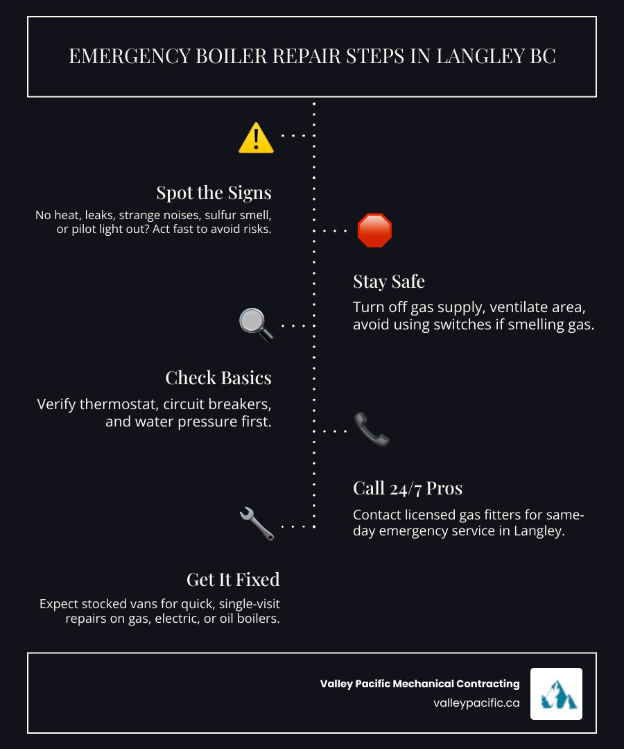 Infographic: Emergency boiler repair steps in Langley BC — signs, who to call, what to expect - "My boiler isn't working.