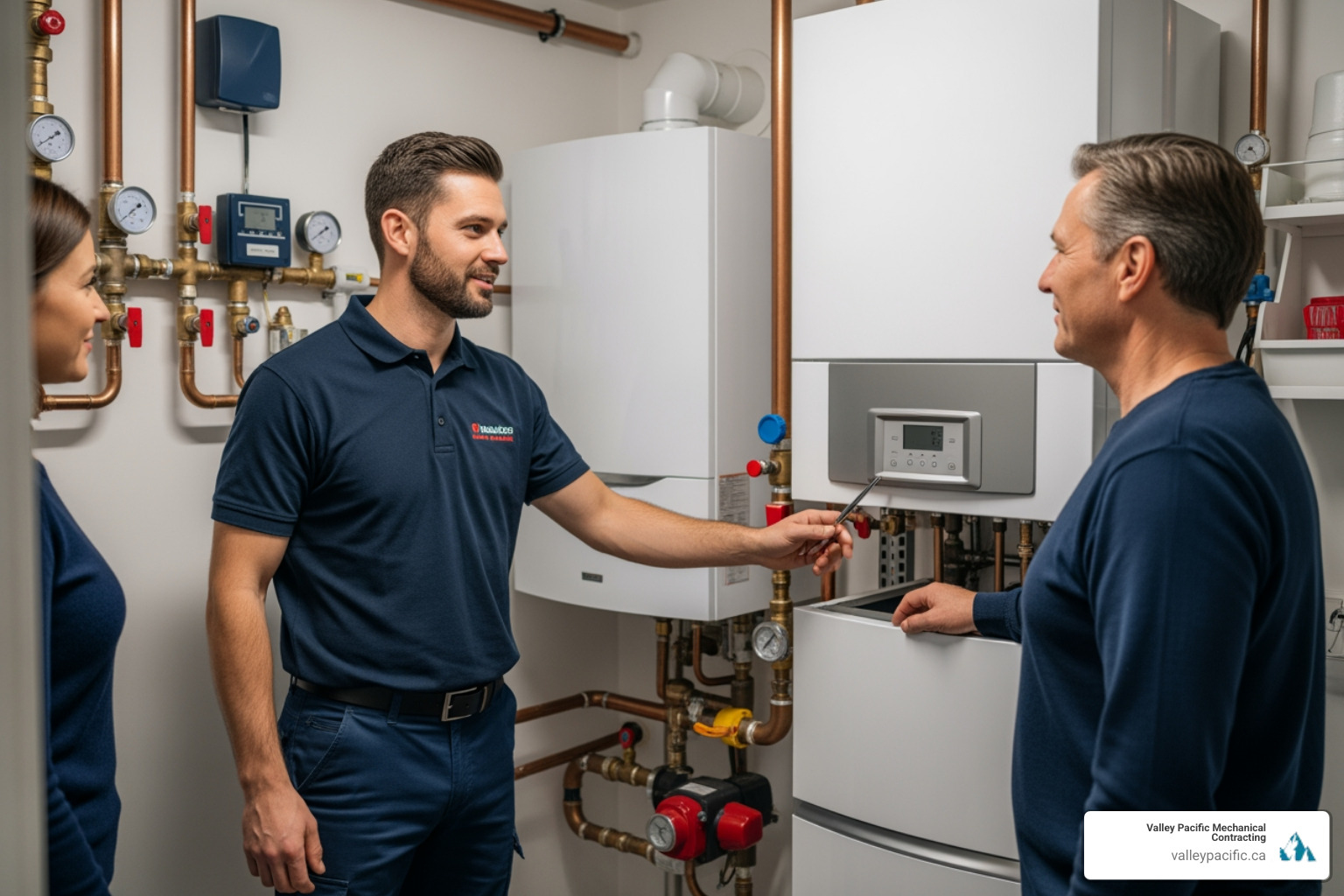 Infographic showing key factors when choosing a boiler installation company: licensed gas fitter credentials, permit compliance, equipment efficiency ratings, warranty coverage, local experience with Langley homes, rebate eligibility support, and transparent pricing structure - boiler installation company in langley, bc