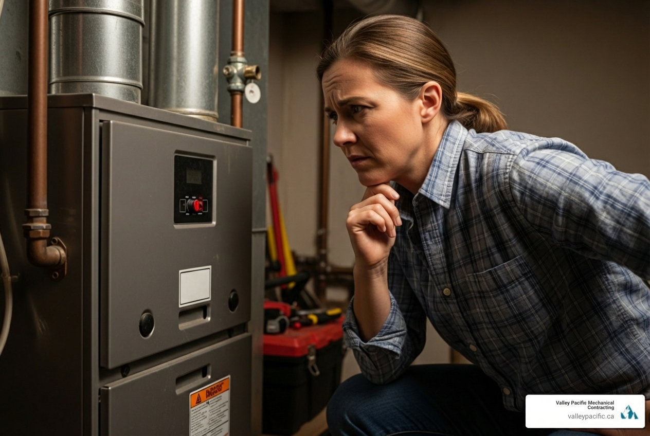Infographic showing 5 key warning signs your furnace needs immediate repair: unusual noises like banging or squealing, yellow or flickering pilot light, sudden spike in energy bills, uneven heating between rooms, and persistent burning or musty odors - best furnace repair in maple ridge, bc Infographic showing 5 key warning signs your furnace needs immediate repair: unusual noises like banging or squealing, yellow or flickering pilot light, sudden spike in energy bills, uneven heating between rooms, and persistent burning or musty odors - best furnace repair in maple ridge, bc