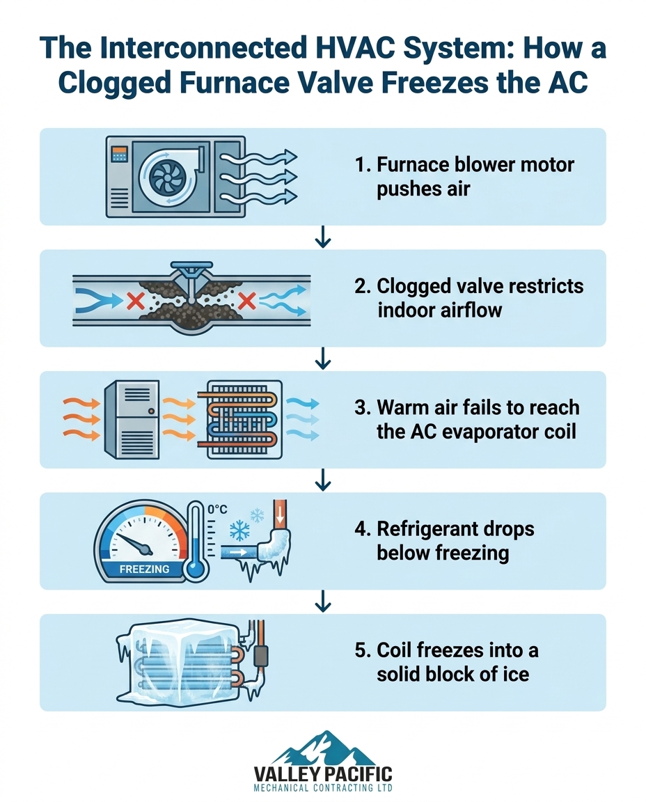 The Interconnected HVAC System: How a Clogged Furnace Valve Freezes the AC