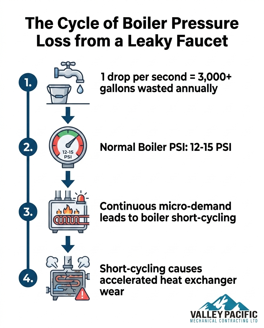 The Cycle of Boiler Pressure Loss from a Leaky Faucet