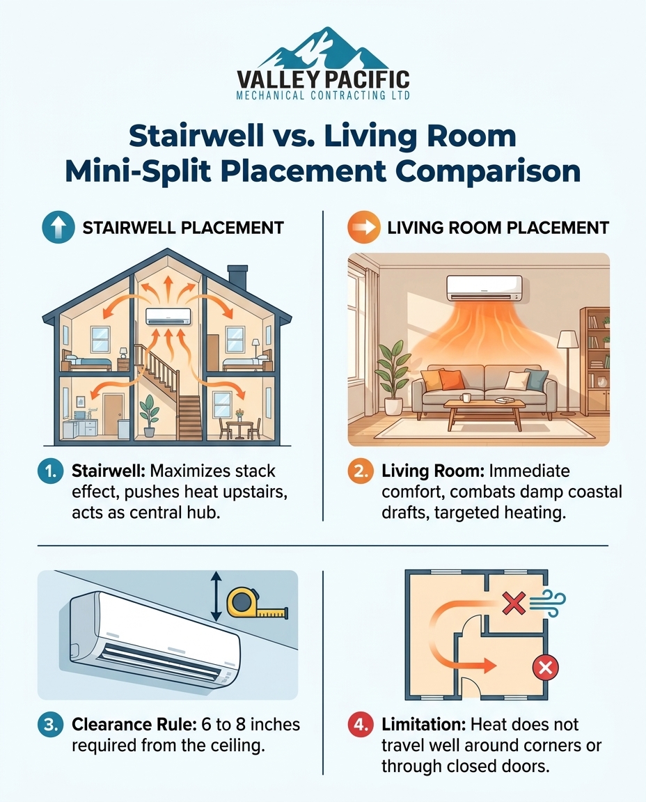Stairwell vs. Living Room Mini-Split Placement Comparison