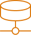Orange icon of a database symbol with a cylindrical database shape connected by a line to a single node below it.