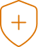 Orange shield icon with a plus sign at the center, symbolizing protection or added security.