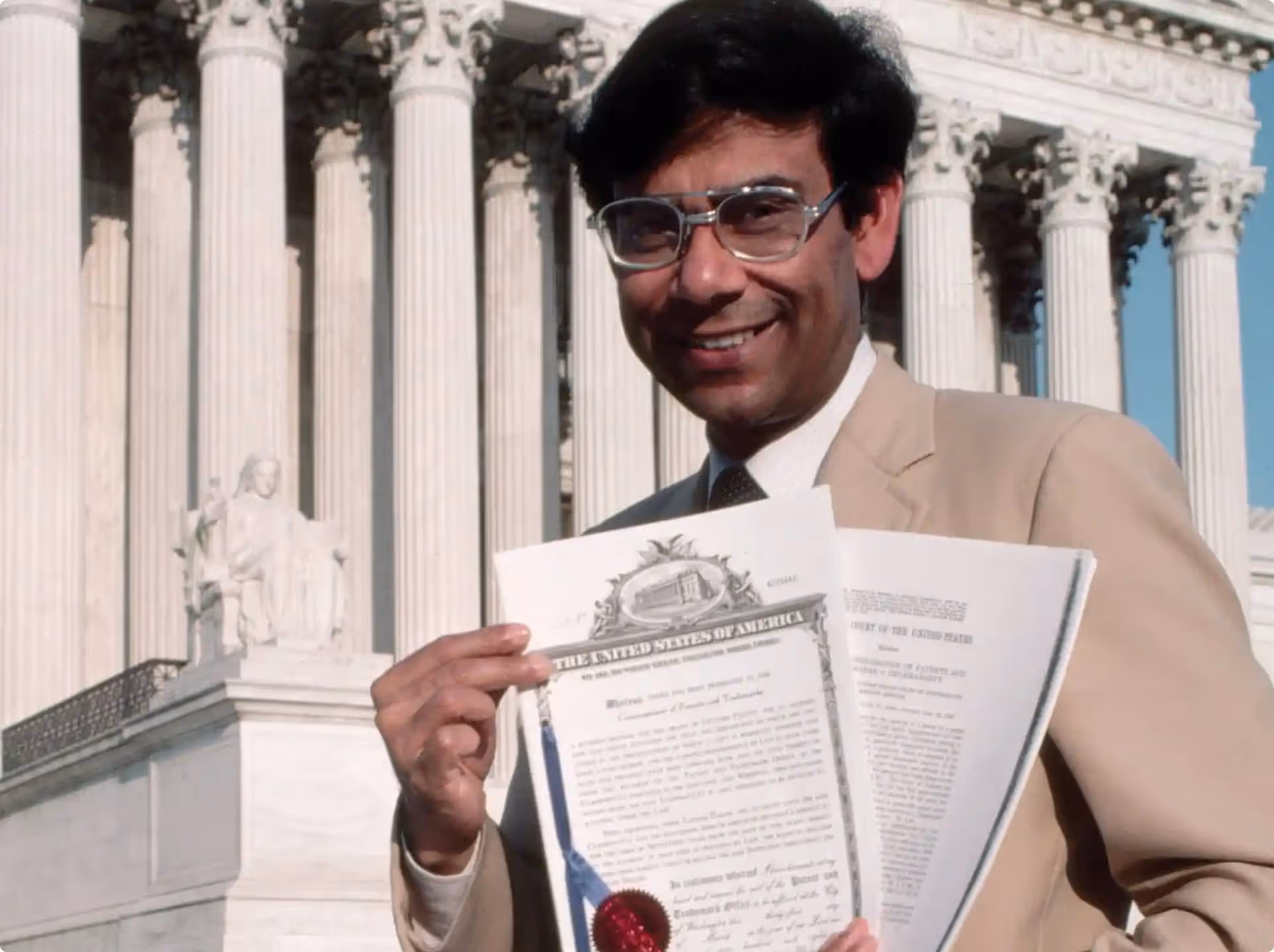 Ananda Chakrabarty outside the U.S. Supreme Court