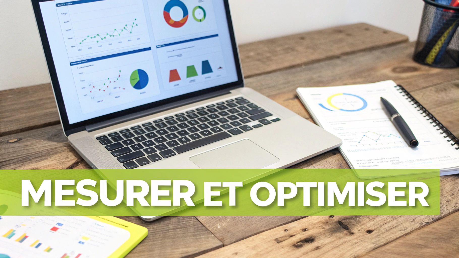 Ordinateur portable affichant des graphiques et tableaux de bord analytiques pour optimiser la performance