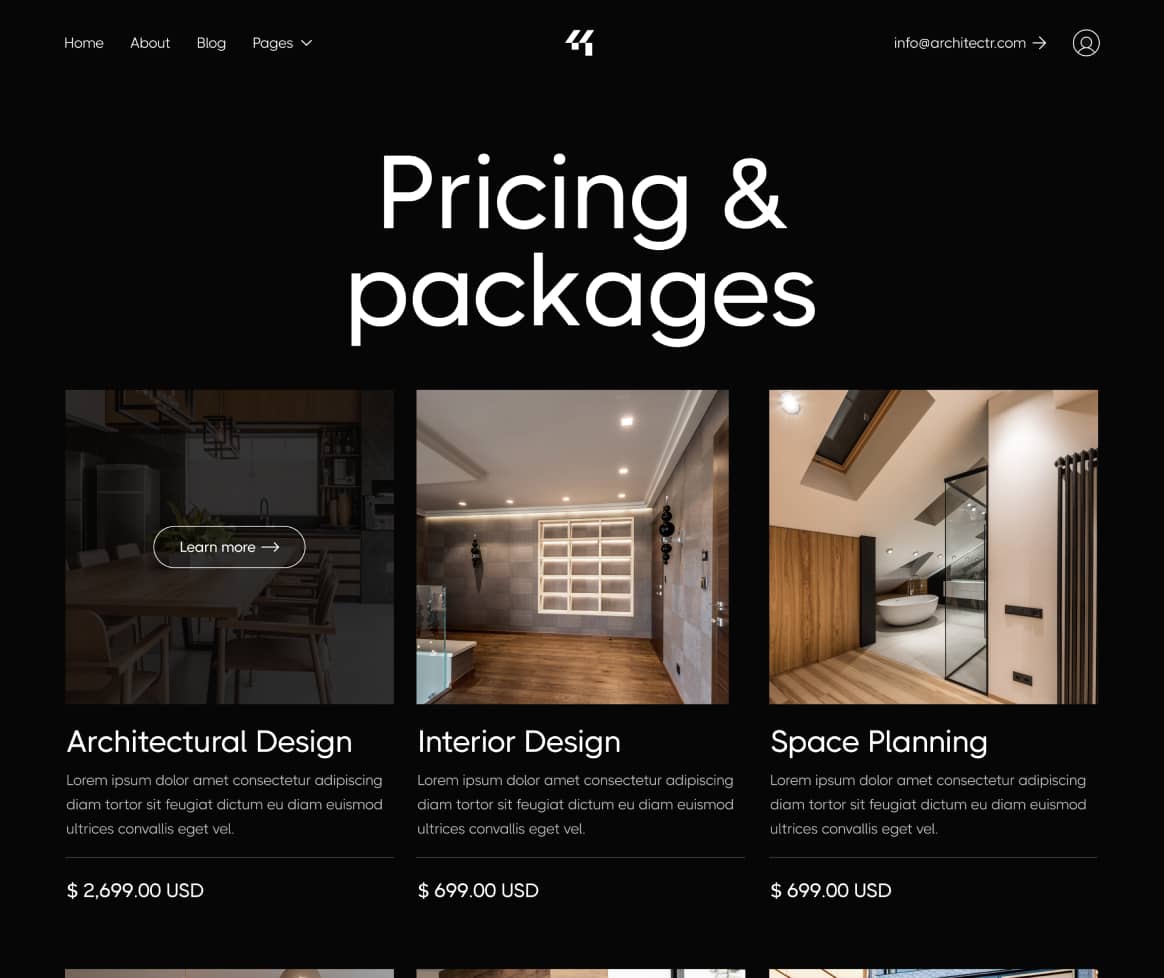 Architectr X - Packages Page - Architecture Firm Webflow Template