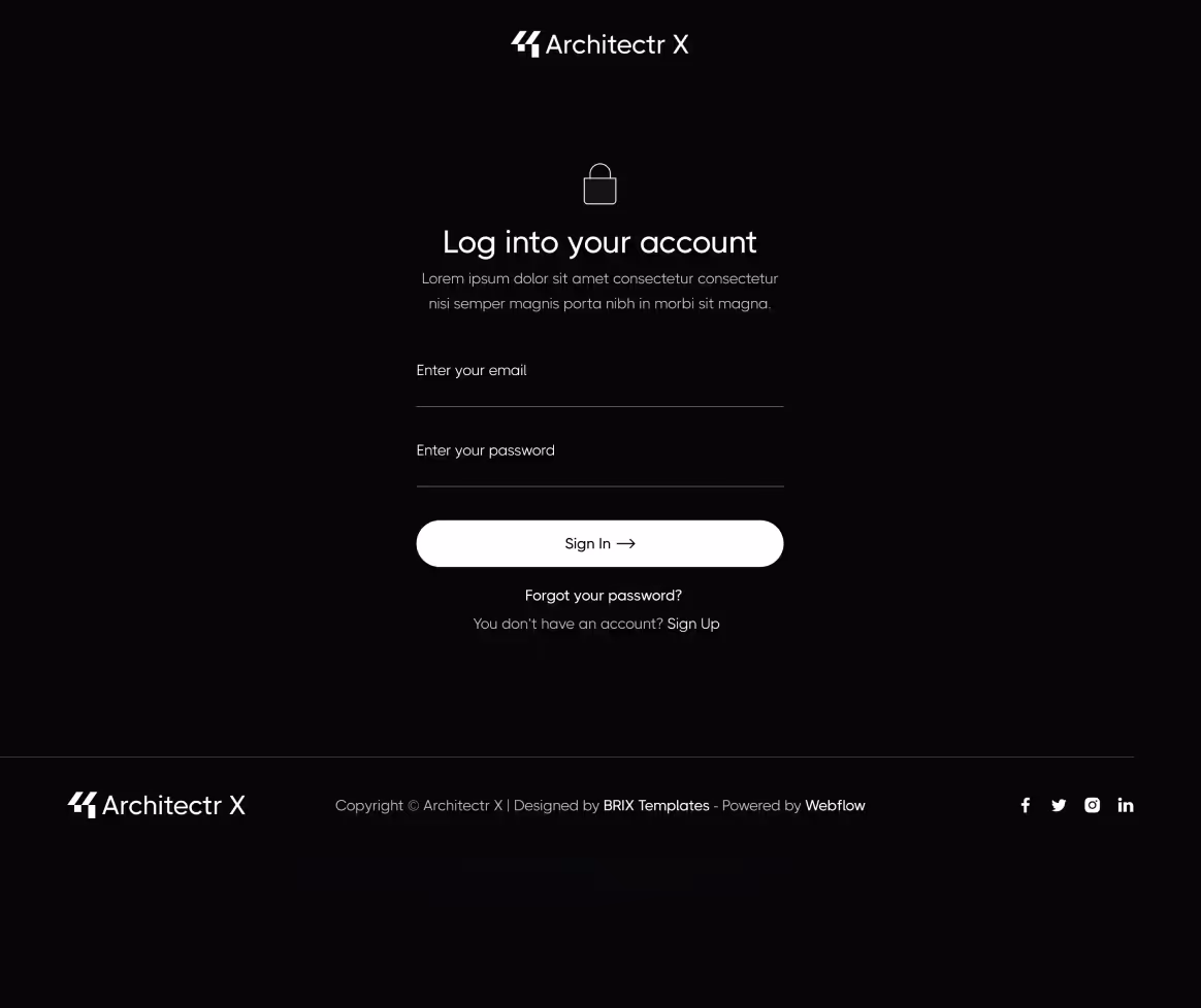 Architectr X - Sign Up Page - Architecture Firm Webflow Template
