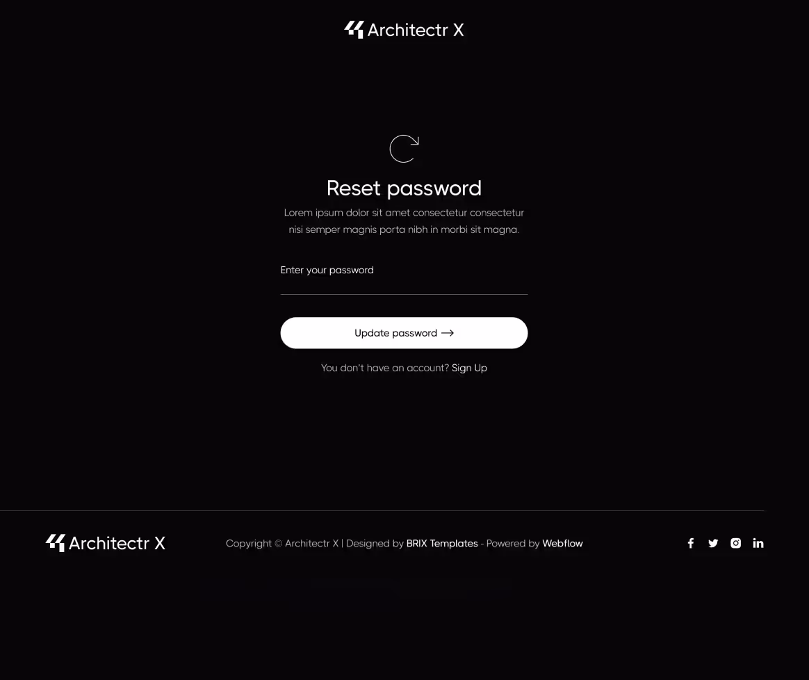 Architectr X - Update Password Page - Architecture Firm Webflow Template