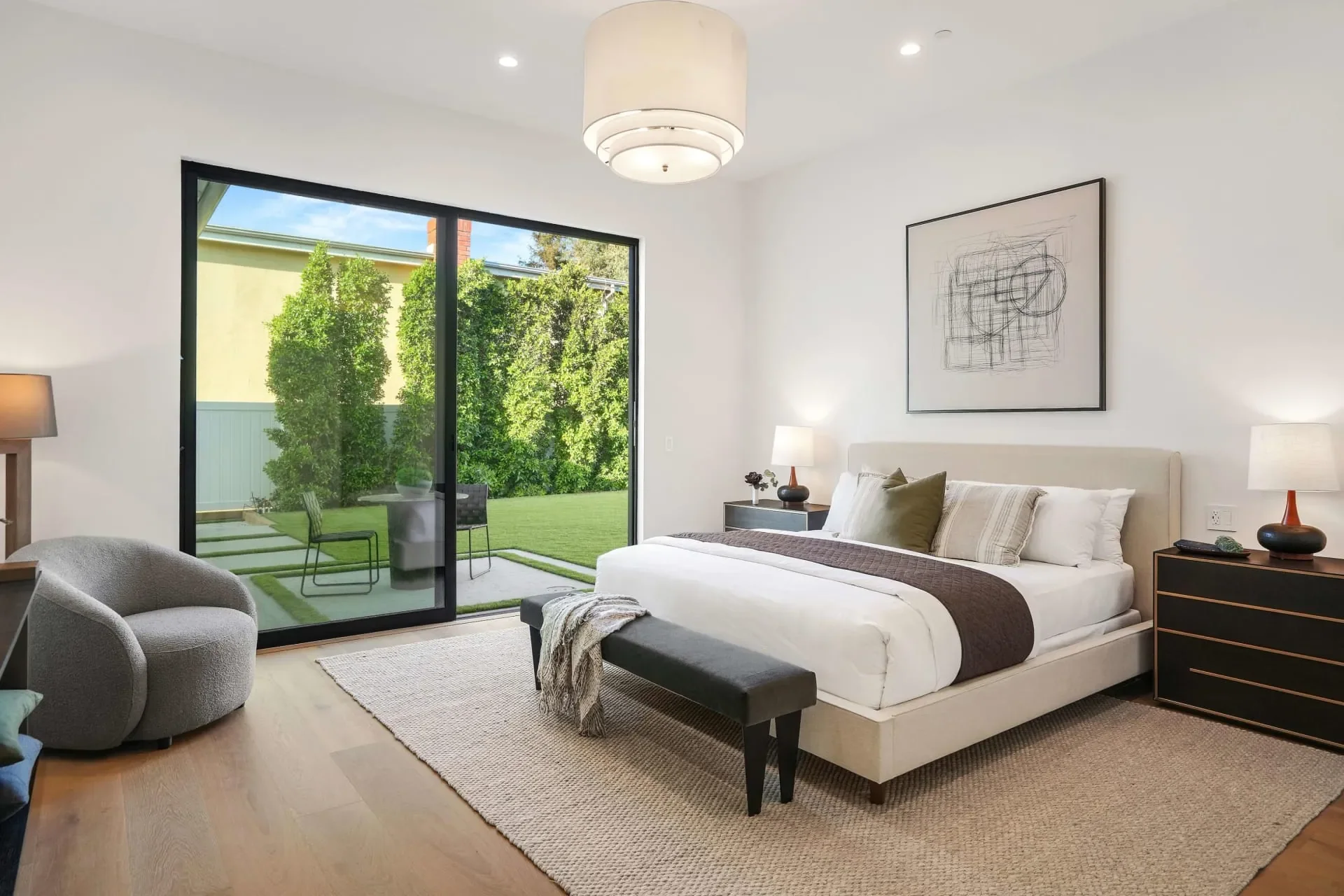 Bedroom opening to the garden at South Bundy Drive.