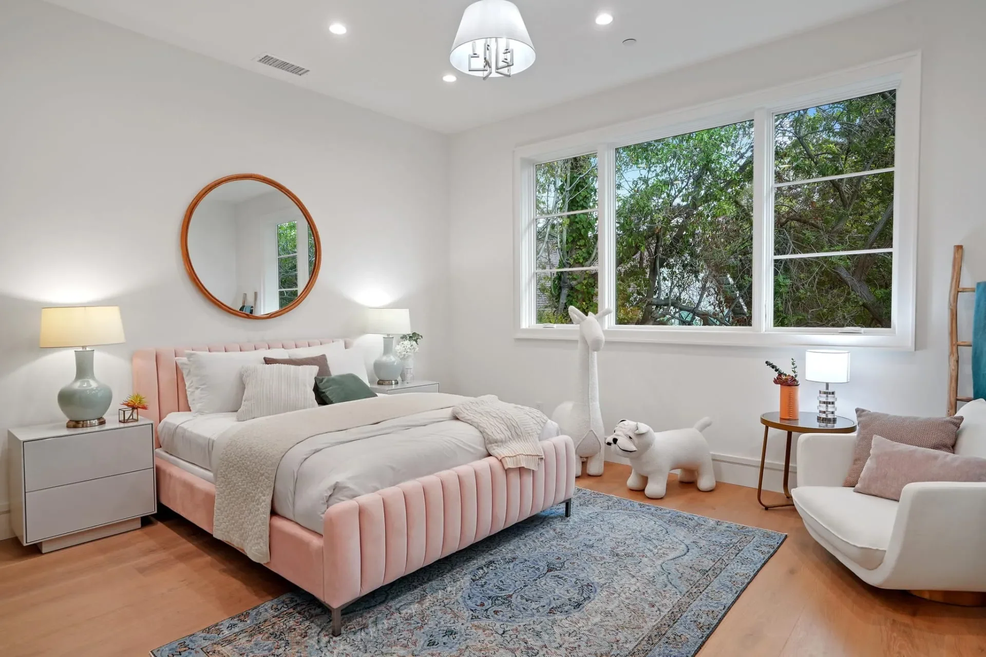 Bedroom with large window at South Bundy Drive.