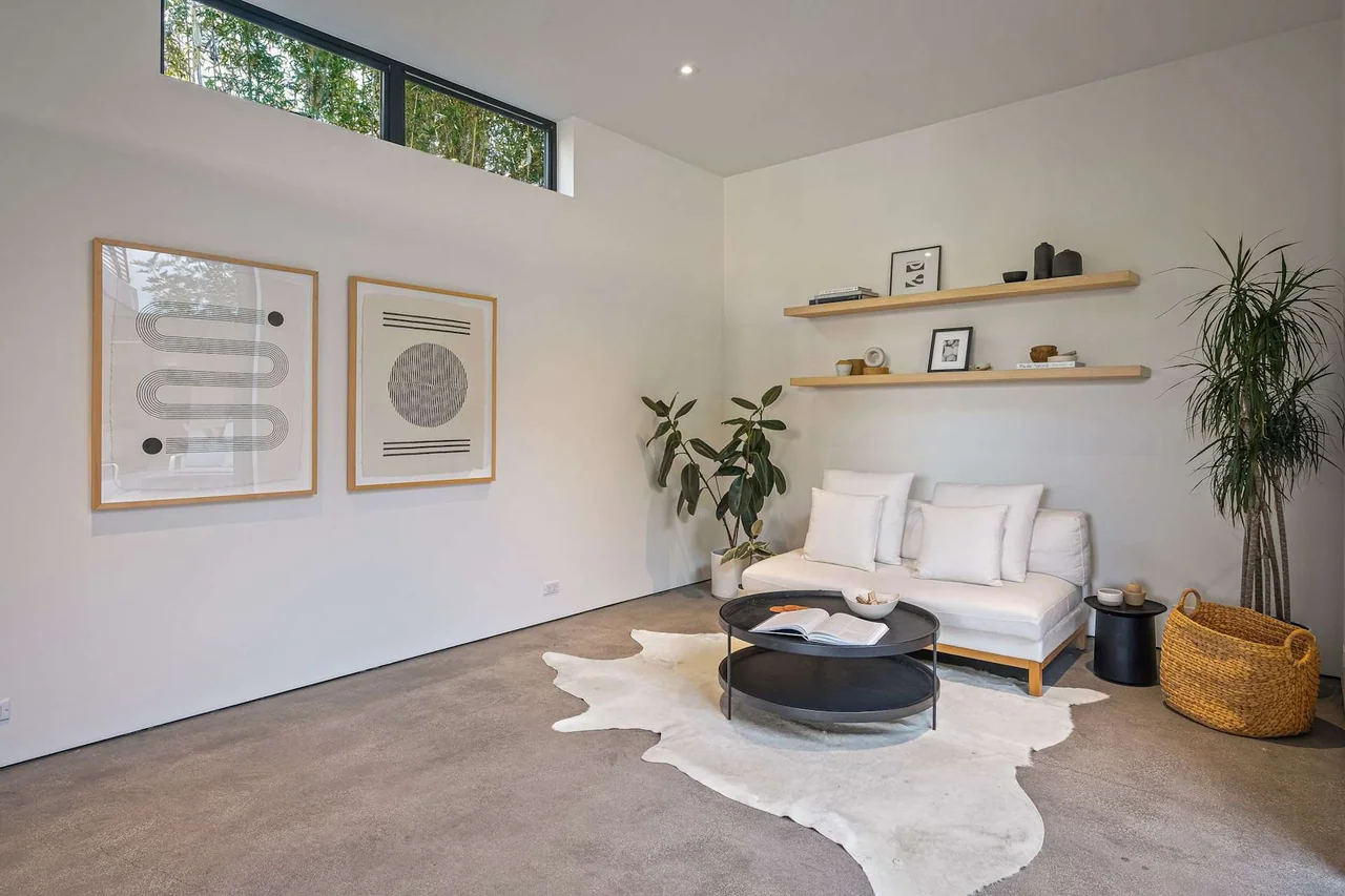 Small bedroom with low bed at Halderman Street.