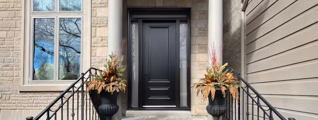 After: new black Magic Window entry door with sidelites