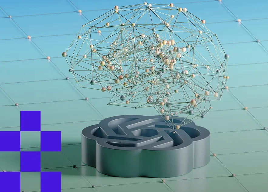 Cerveau représenté par des branches connectées entre elles, sur le symbole du logo chatgpt. 