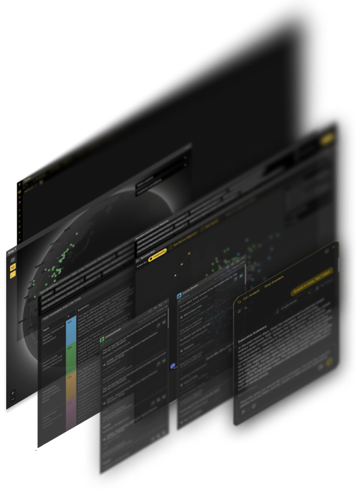 Exploded image collage displaying ExTrac's array of platform dashboard screens