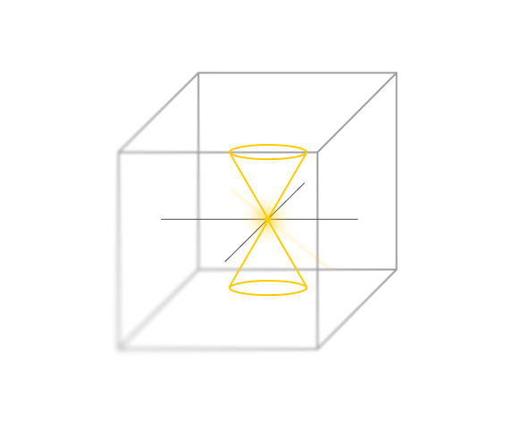 Diagram icon of a yellow hourglass in a grey see-through cube