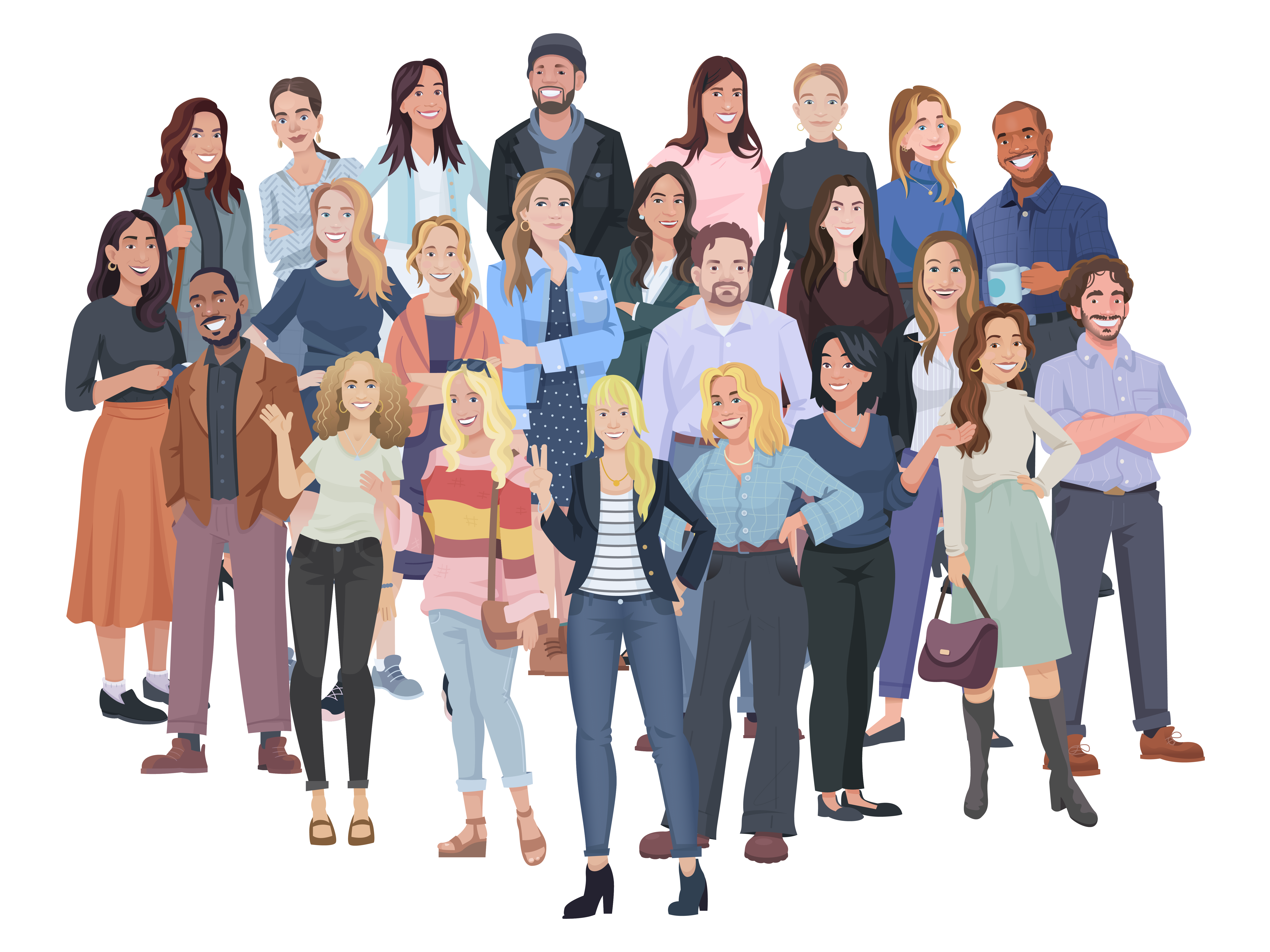 A custom cartoony illustration of a group of people