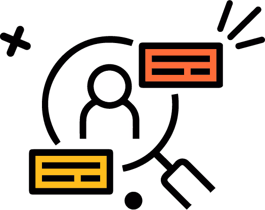 Icon of a person surrounded by two speech bubbles, indicating communication or conversation.