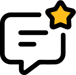 Chat bubble icon with a yellow star on the top right corner.