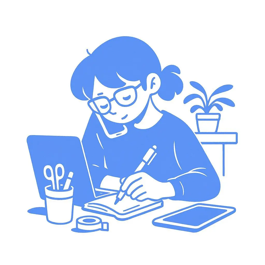 Illustration of a girl on a desk who is taking note over a phone call