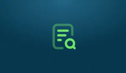Ícone estilizado que combina um documento com linhas de texto e uma lupa, indicando uma função de pesquisa de texto, sobre um fundo azul escuro.