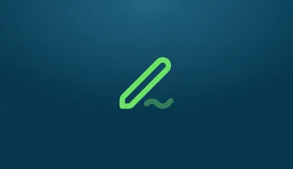 Ícone de um clipe de papel verde claro, que representa anexar ou organizar documentos, sobre um fundo azul escuro.