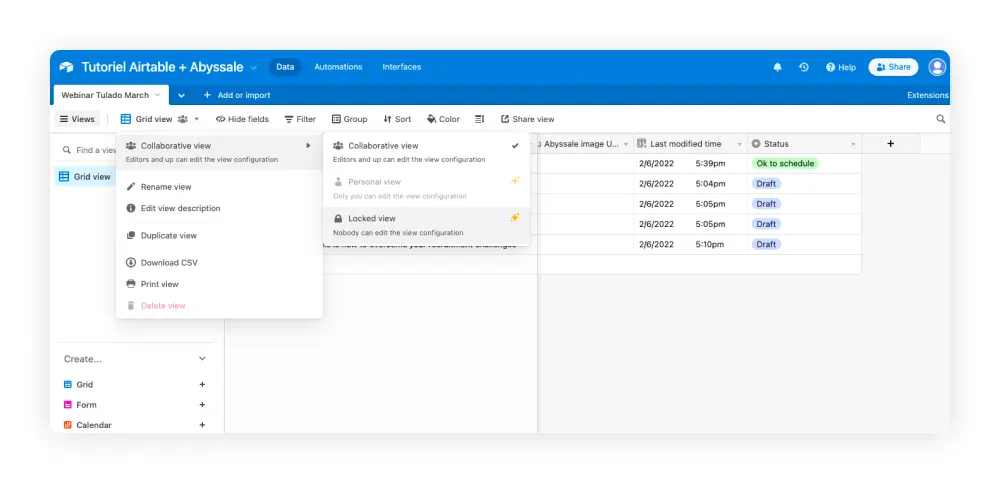 Locked view Airtable