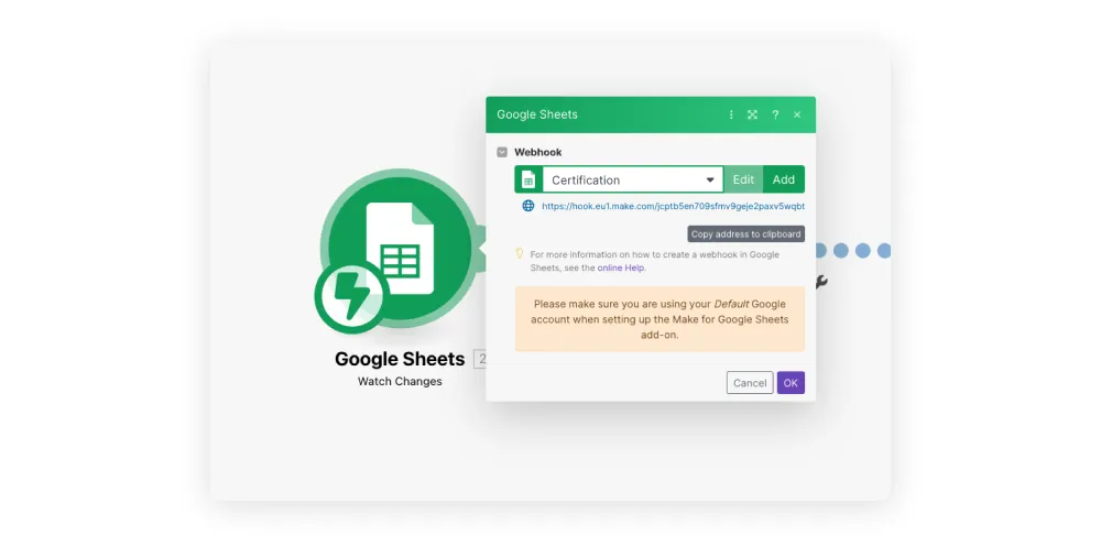 make google sheets watch changes module