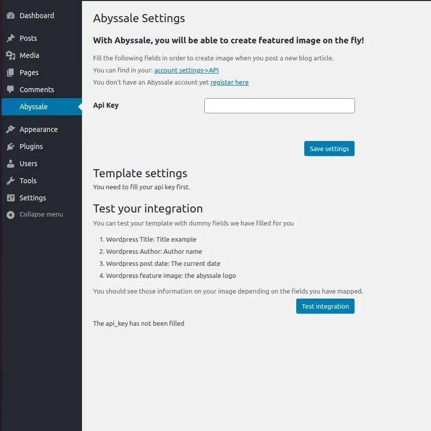 Wordpress Abyssale plugin setup