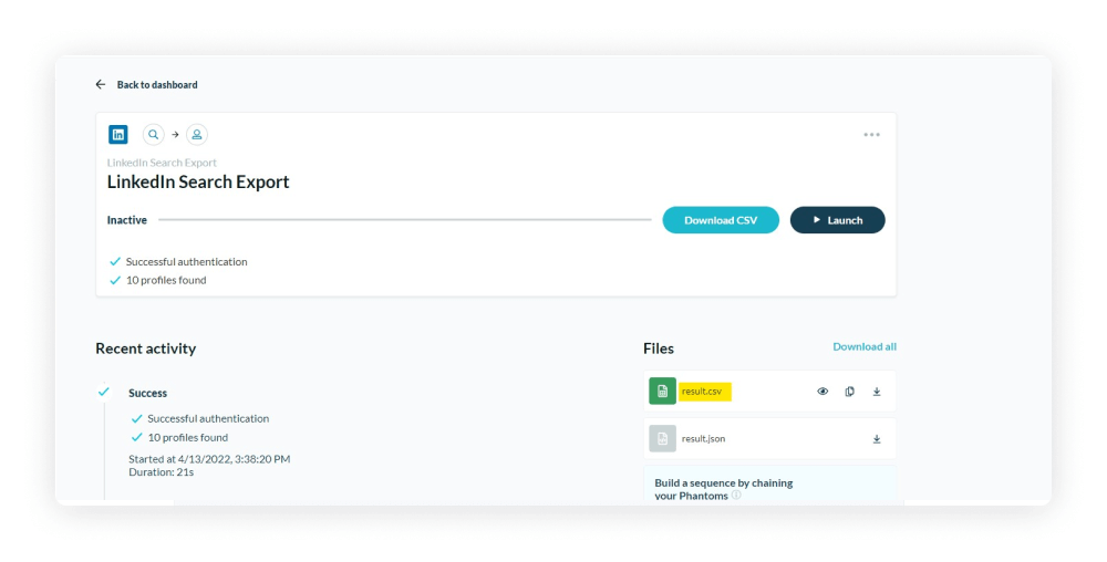 phantom linkedin search export