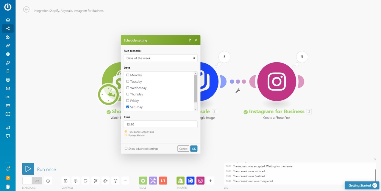 integromat schedule settings