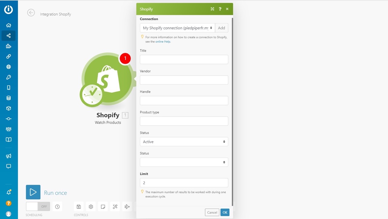 shopify integromat module