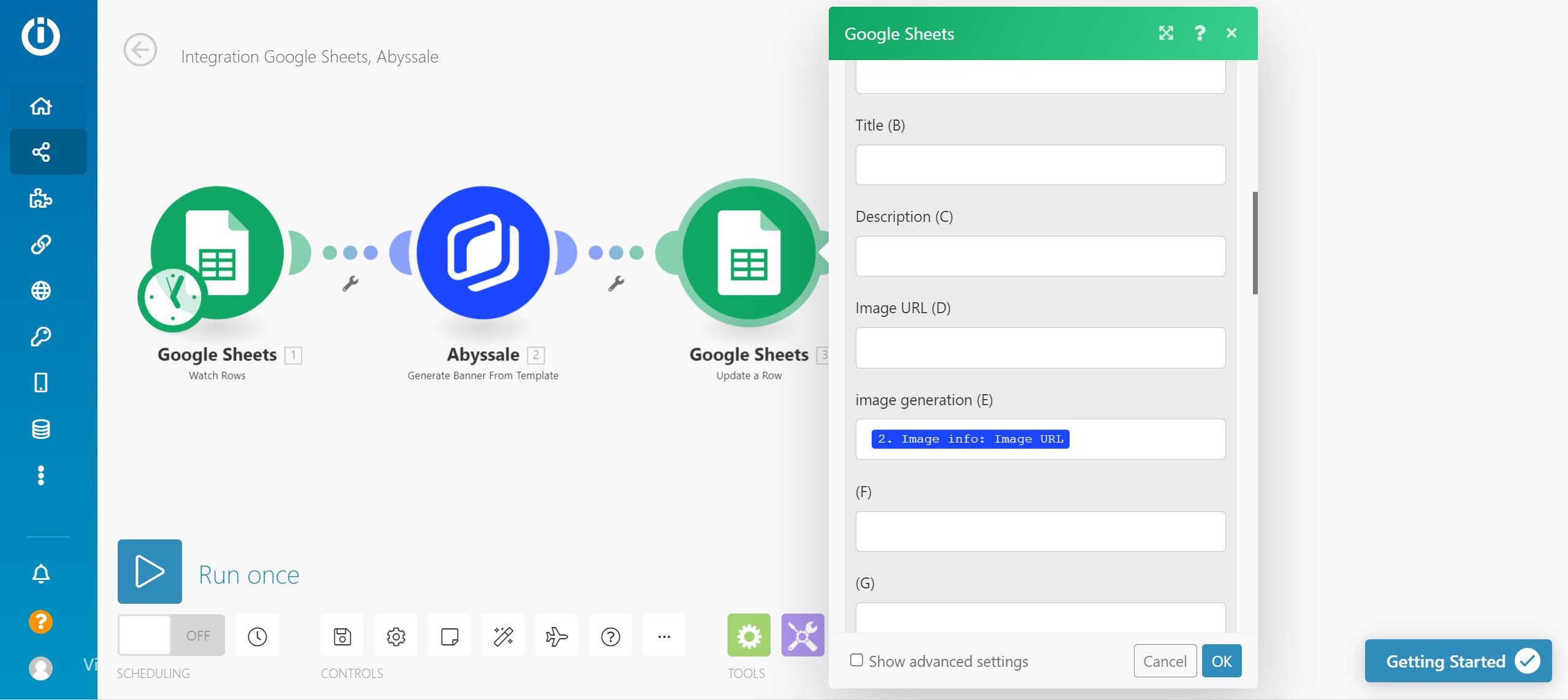 integromat update google sheet row