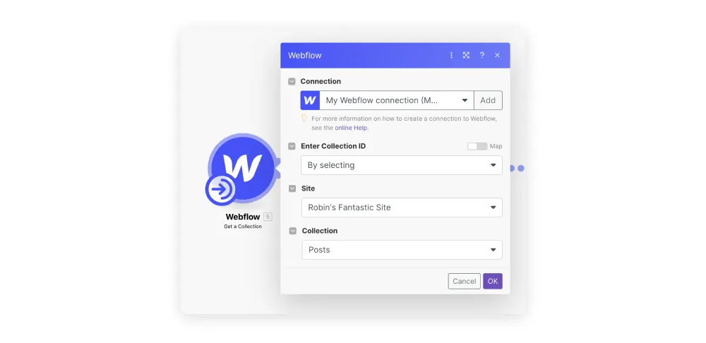 webflow module get a collection make