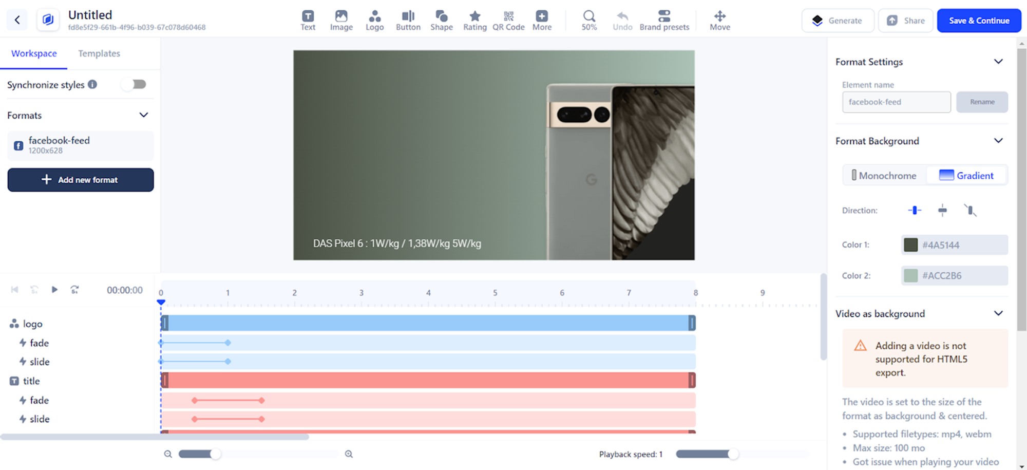 Interface of a HTML5 banner ad maker software.