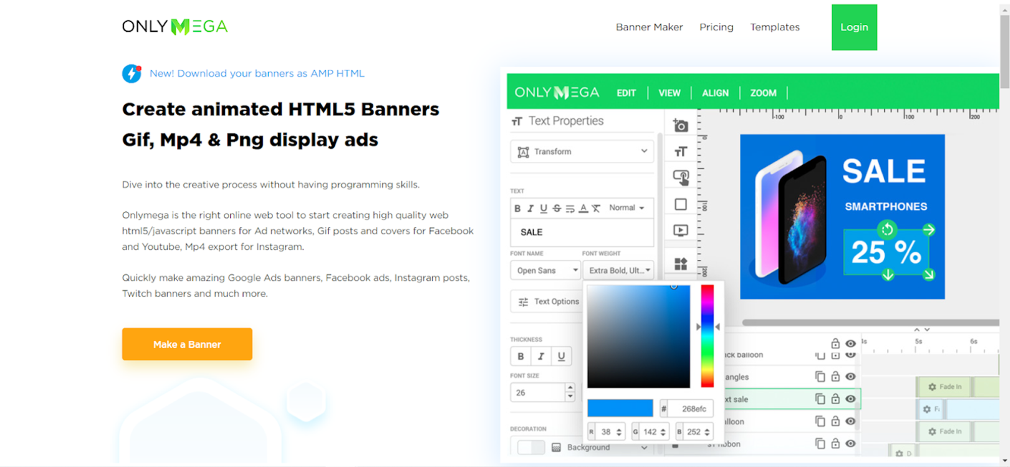 Animated HTML5 banner ads creation without code.