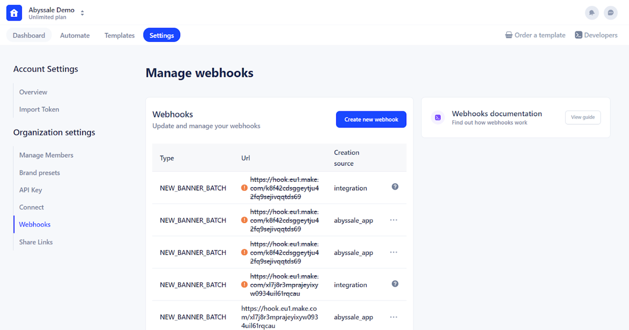 Adding webhooks to the banner.