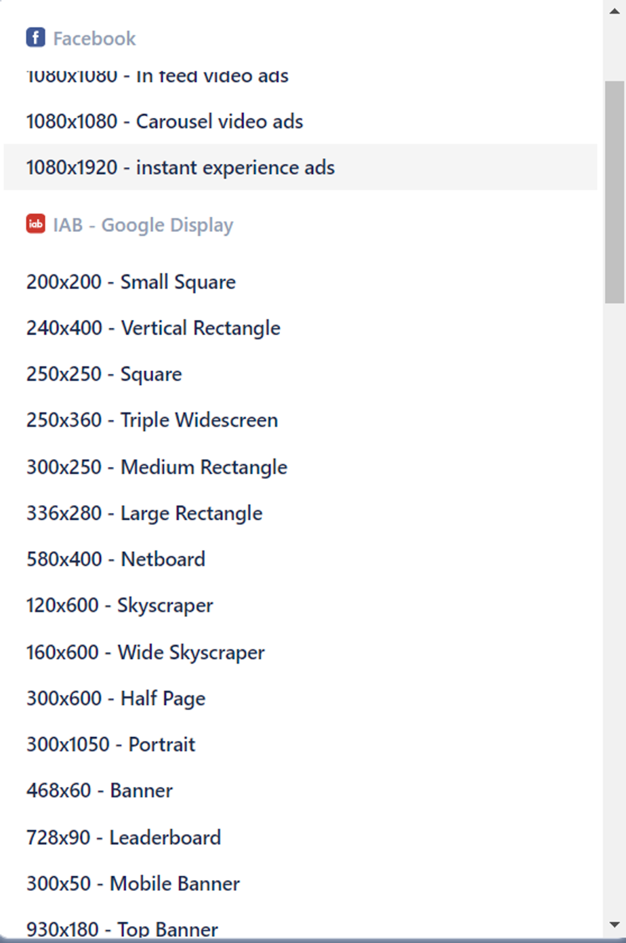 HTML5 banner ad sizes for different ad networks. 