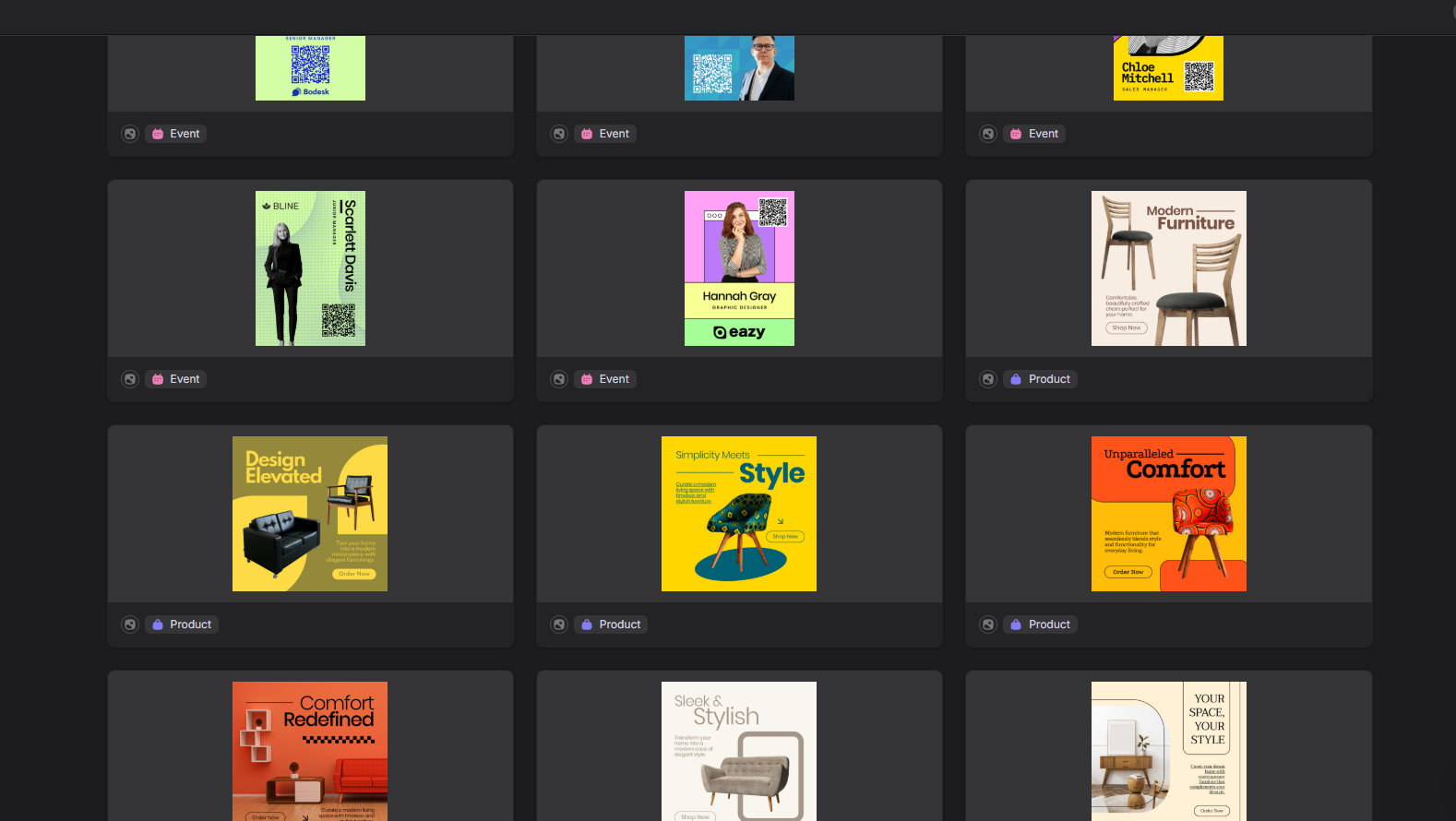 Abyssale's template library with various ad templates