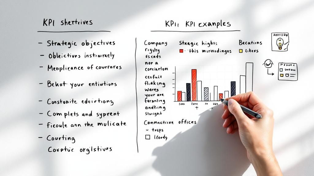 Group of professionals in a meeting discussing a business strategy on a whiteboard.