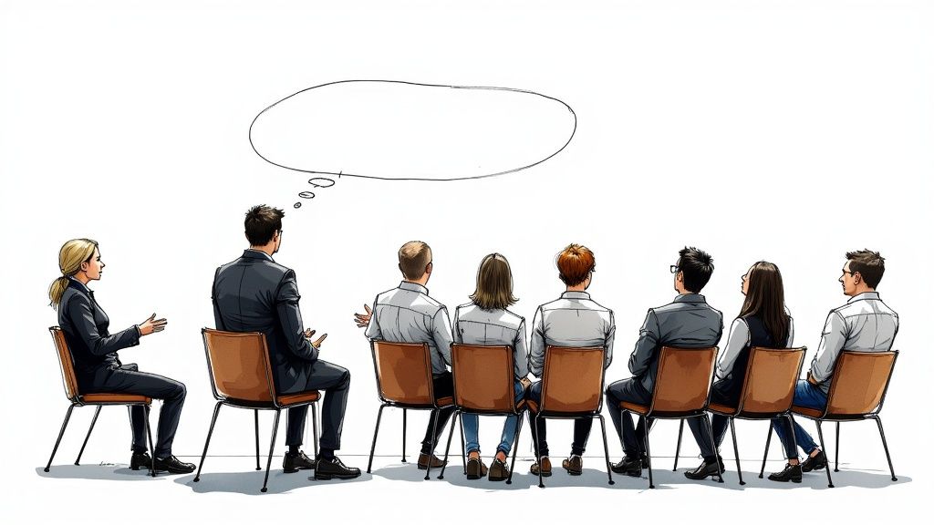 A person using a laptop with charts and graphs on the screen, calculating event ROI.