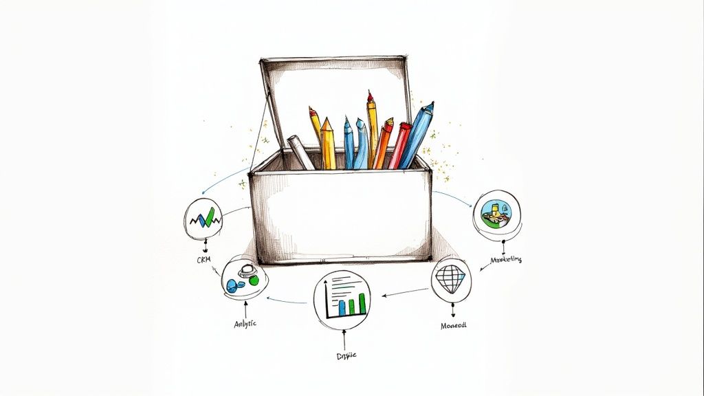 Two business professionals shaking hands in a modern office, symbolizing a new B2B marketing partnership.