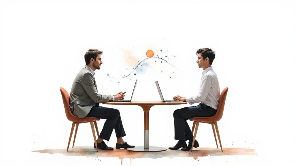 A group of business professionals shaking hands over a conference table to close a deal.