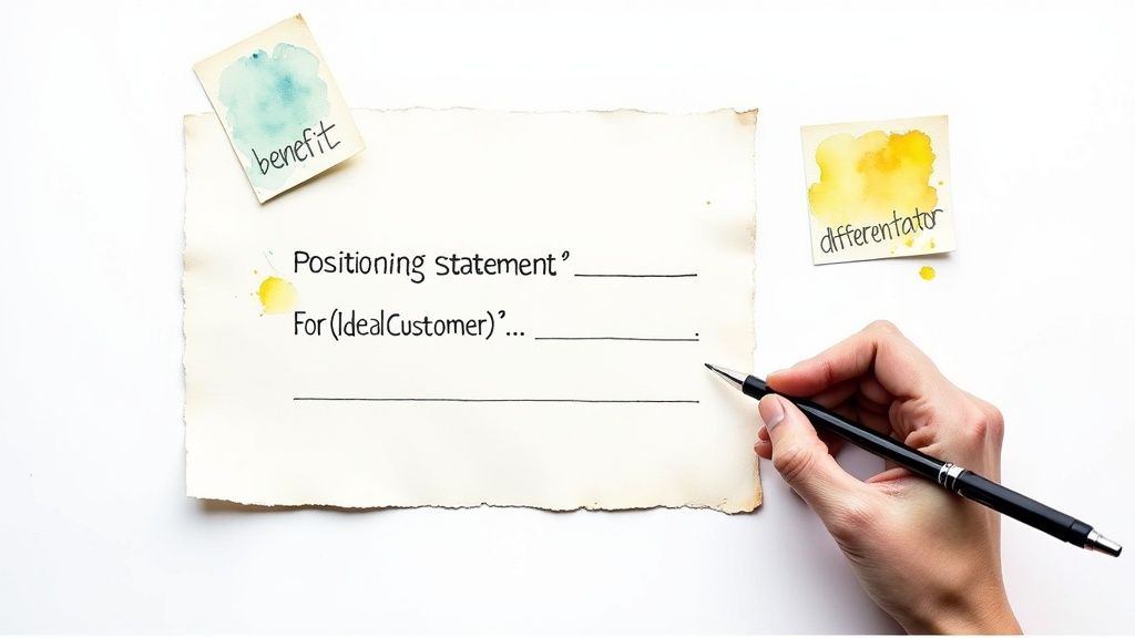 A person writing a powerful statement on a whiteboard, symbolizing the creation of a B2B positioning statement.