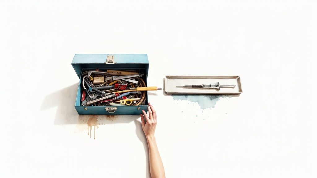 A person placing a puzzle piece into a larger puzzle, symbolizing finding the right fit in the market.