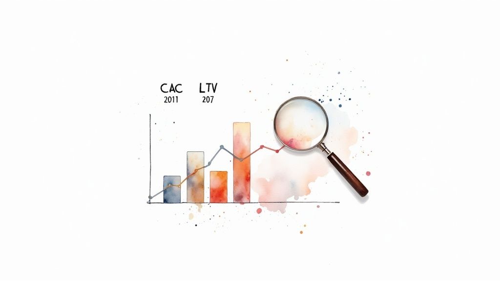 A B2B marketing dashboard showing key demand generation metrics like CAC, LTV, and pipeline velocity.